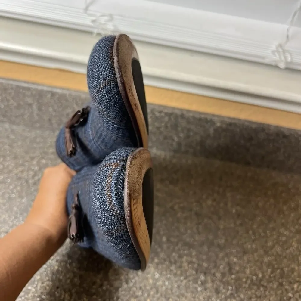 Paul Fredrick Leather Tassel Loafer Mens 13M Navy Brown Plaid Tweed Slip On Shoe